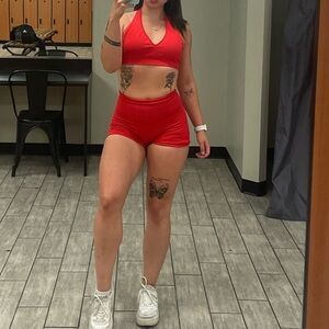 Halter sports bra butt scrunch shorts set